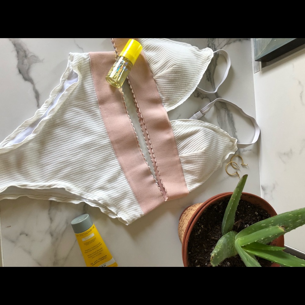 Blush and White bathing suit